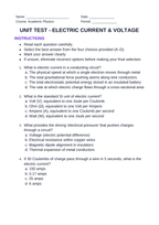 Electric Current & Voltage Unit Test sample page
