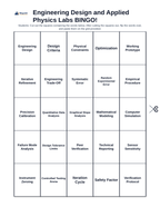 Engineering Design & Applied Physics Labs BINGO Review Game sample page