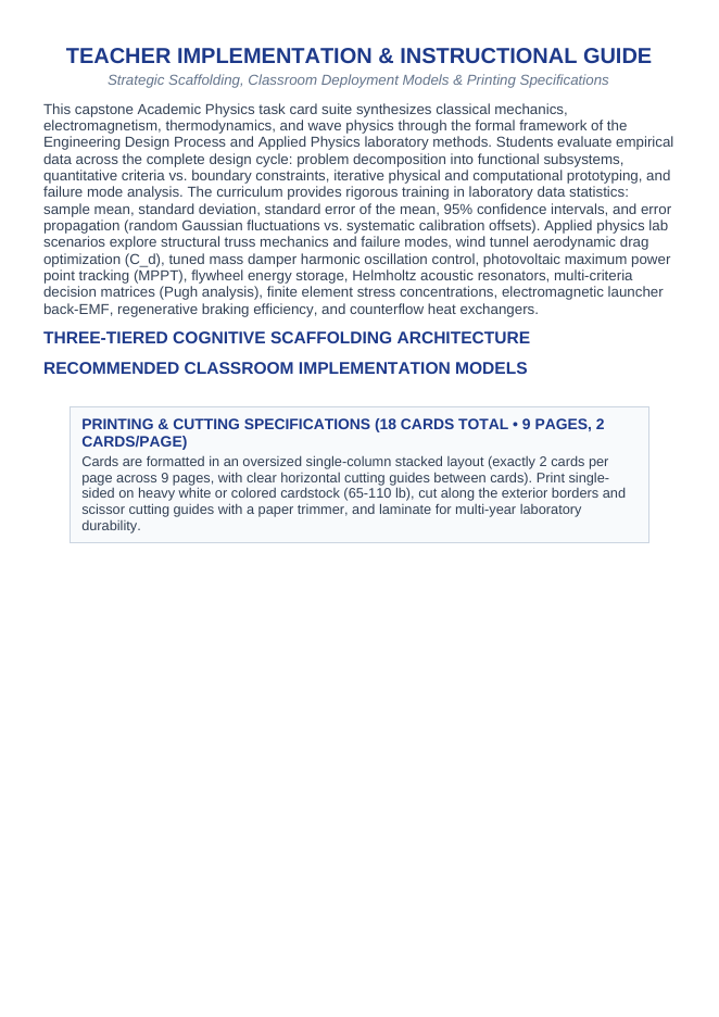 Engineering Design & Applied Physics Labs CER Task Cards sample page