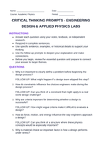 Engineering Design & Applied Physics Labs Critical Thinking Prompts sample page