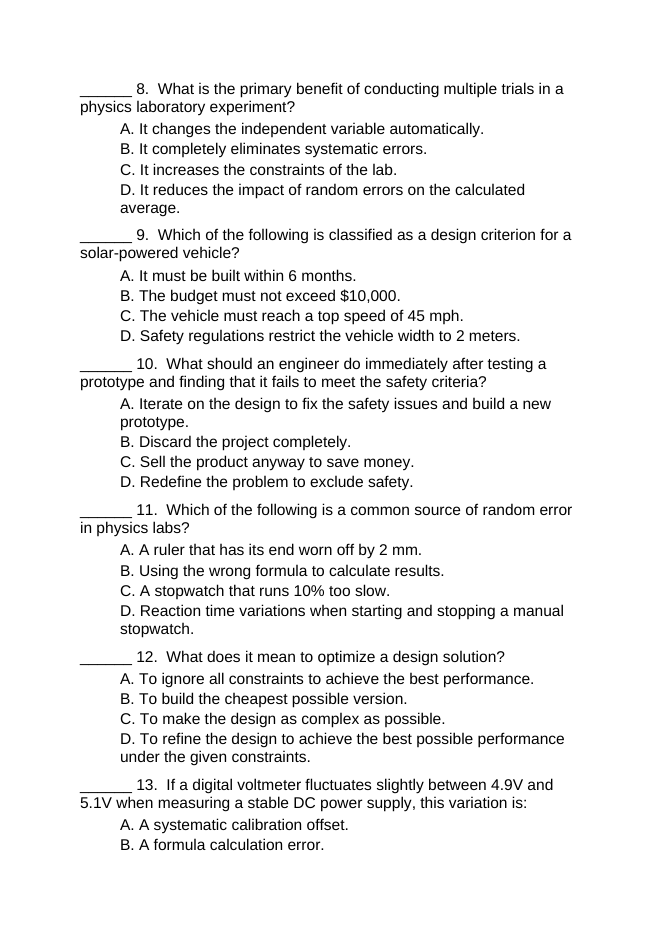 Engineering Design & Applied Physics Labs Lesson Quiz sample page