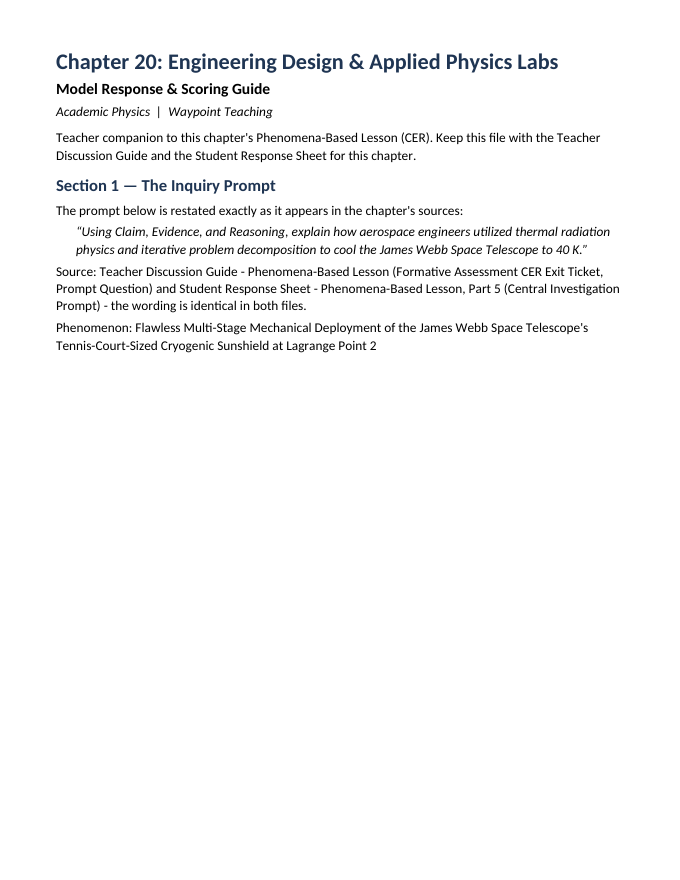 Engineering Design & Applied Physics Labs Model Response & Scoring Guide sample page
