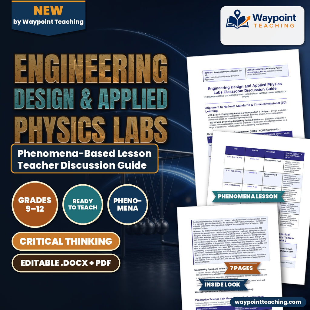 Engineering Design & Applied Physics Labs Phenomena-Based Lesson: Flawless Multi-Stage Mechanical Deployment of the James Webb Space Telescope's Tennis-Court-Sized Cryogenic Sunshield at Lagrange Point 2 Teacher Discussion Guide cover