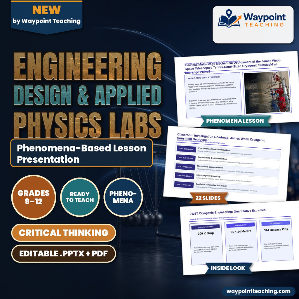 Engineering Design & Applied Physics Labs Phenomena-Based Lesson: Flawless Multi-Stage Mechanical Deployment of the James Webb Space Telescope's Tennis-Court-Sized Cryogenic Sunshield at Lagrange Point 2 Presentation cover