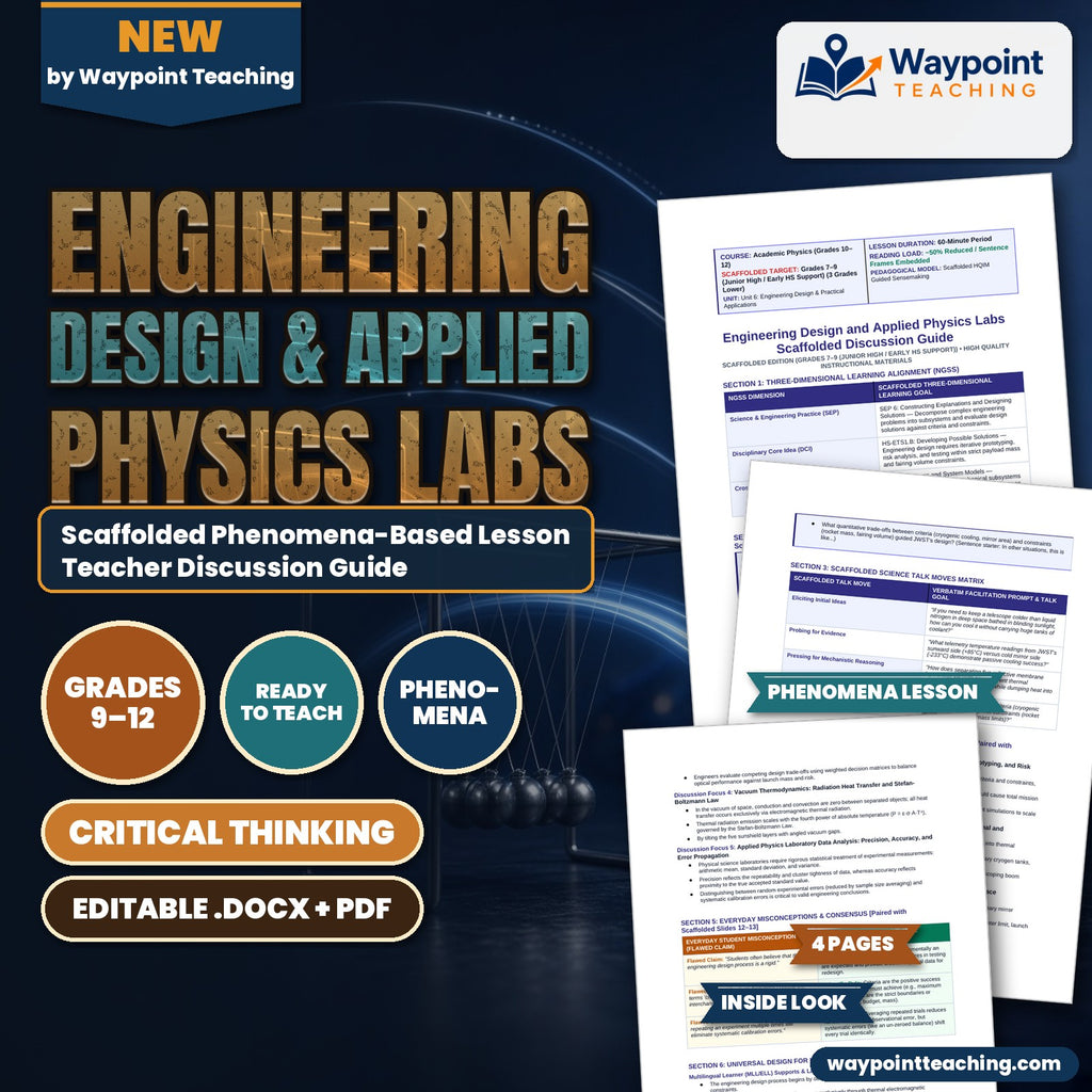 Engineering Design & Applied Physics Labs Scaffolded Phenomena-Based Lesson: Flawless Multi-Stage Mechanical Deployment of the James Webb Space Telescope's Tennis-Court-Sized Cryogenic Sunshield at Lagrange Point 2 Teacher Discussion Guide cover