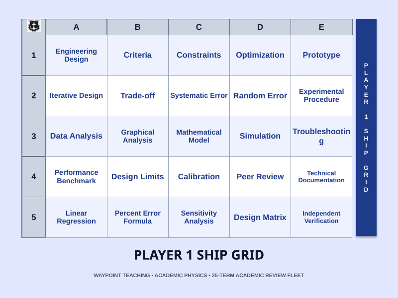 Engineering Design & Applied Physics Labs Sea Battle Review Game sample page