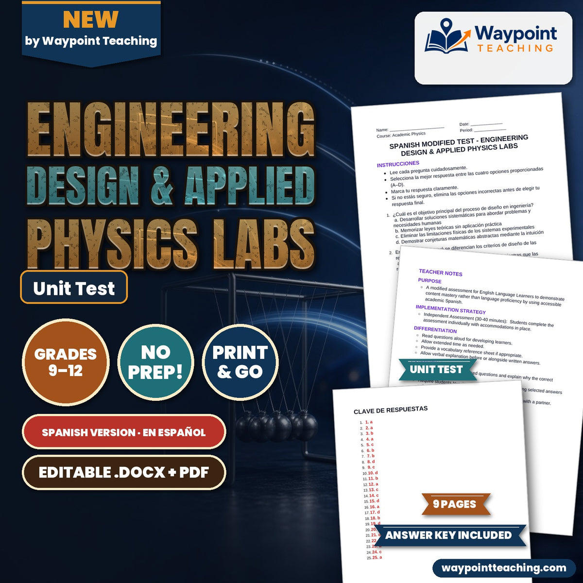 Engineering Design & Applied Physics Labs Spanish Unit Test cover