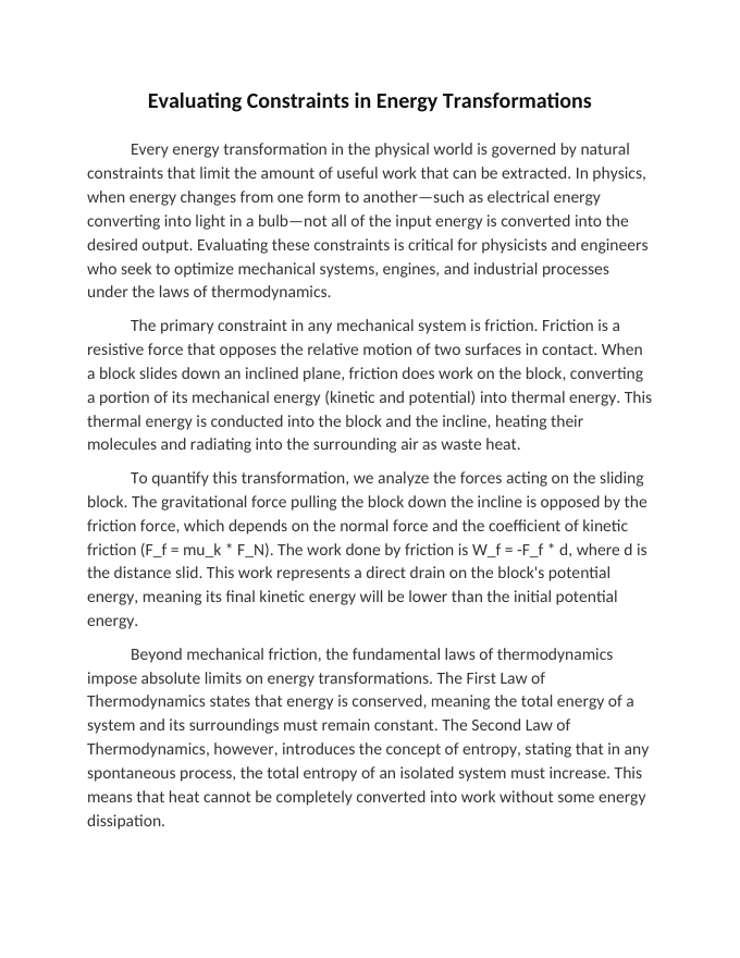 Evaluating Constraints in Energy Transformations Reading Worksheet sample page