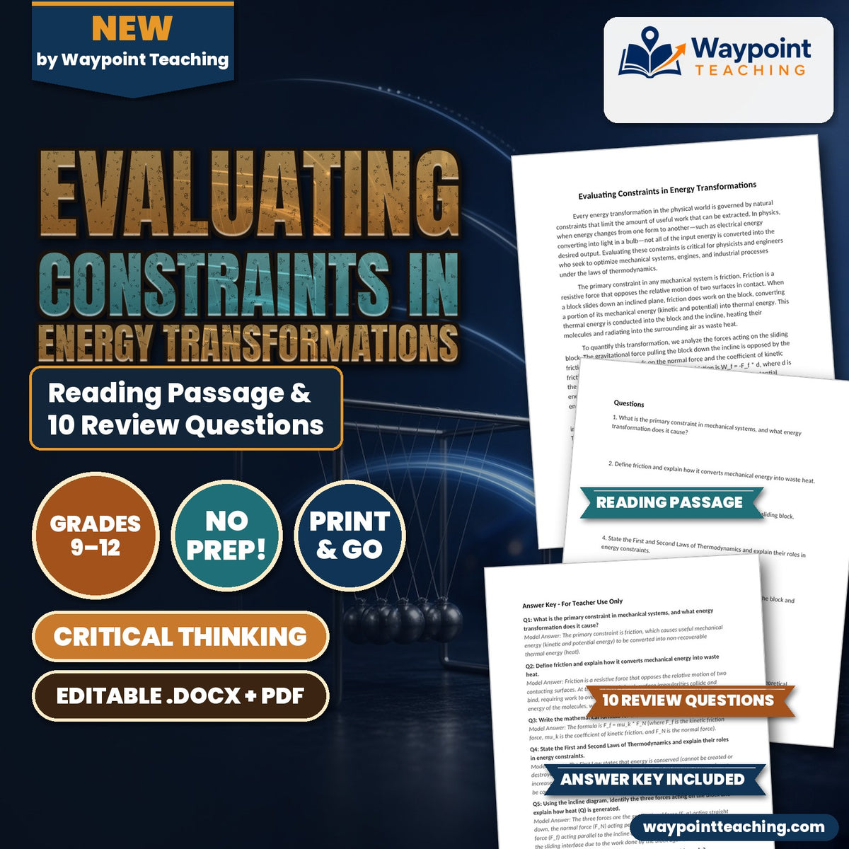 Evaluating Constraints in Energy Transformations Reading Worksheet cover