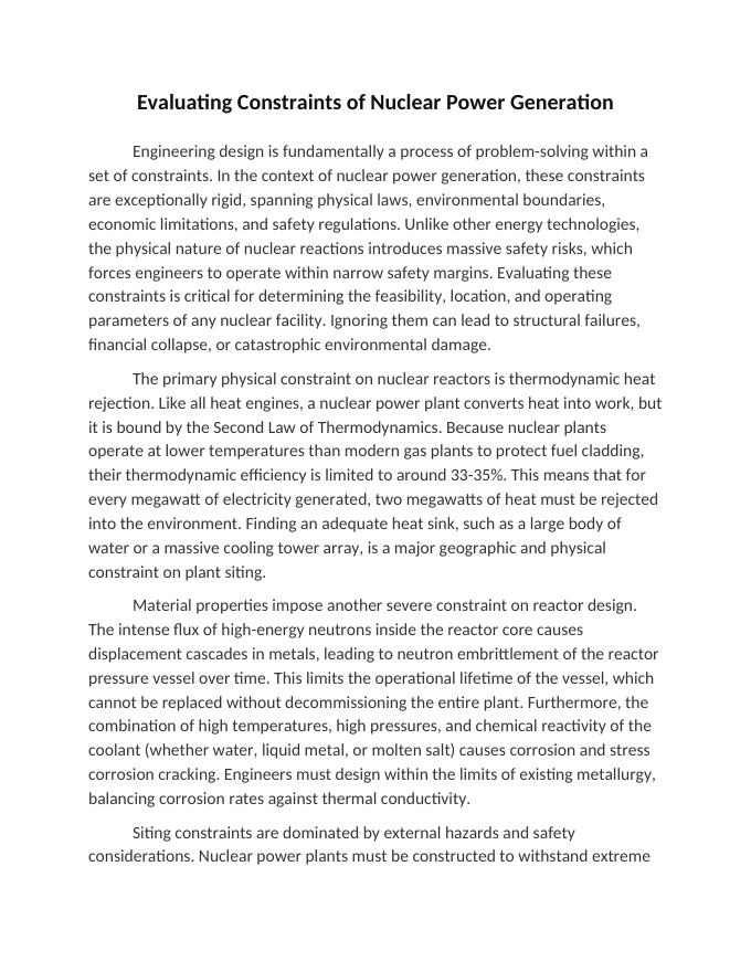 Evaluating Constraints of Nuclear Power Generation Reading Worksheet sample page