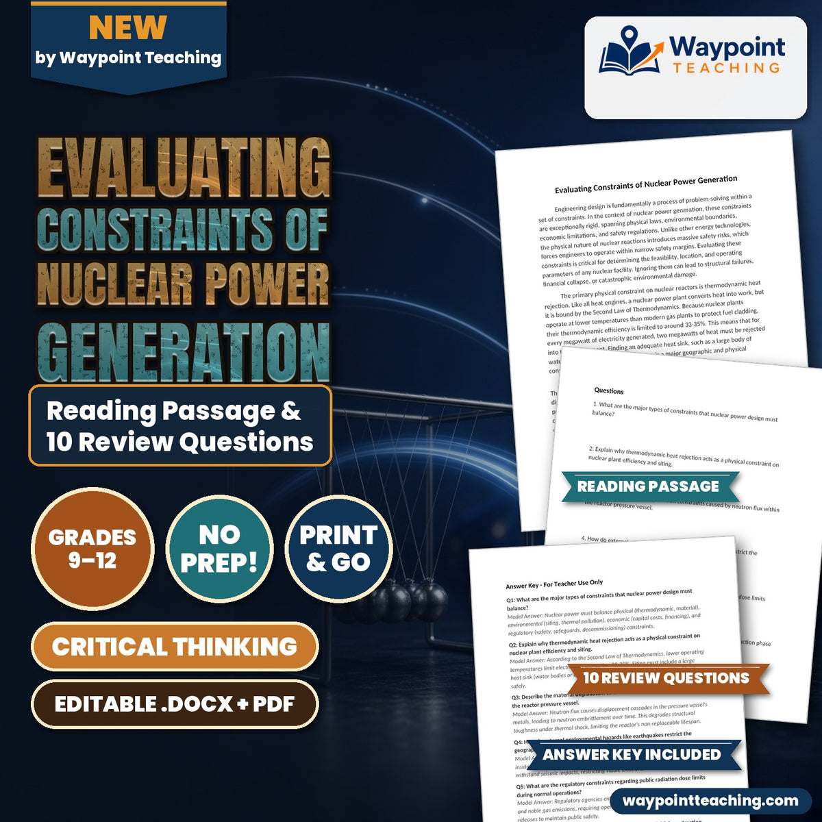 Evaluating Constraints of Nuclear Power Generation Reading Worksheet cover