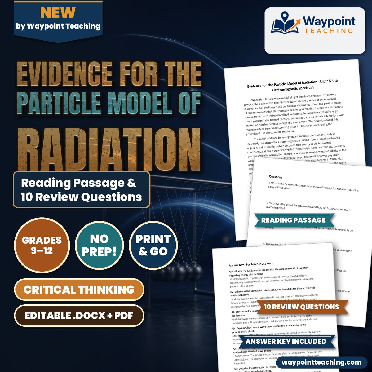 Evidence for the Particle Model of Radiation Reading Worksheet cover