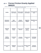 Forces: Friction, Gravity, & Applied Forces BINGO Review Game sample page