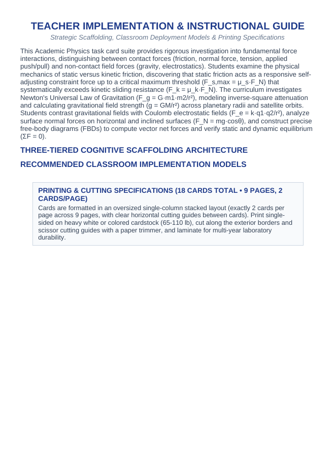 Forces: Friction, Gravity, & Applied Forces CER Task Cards sample page
