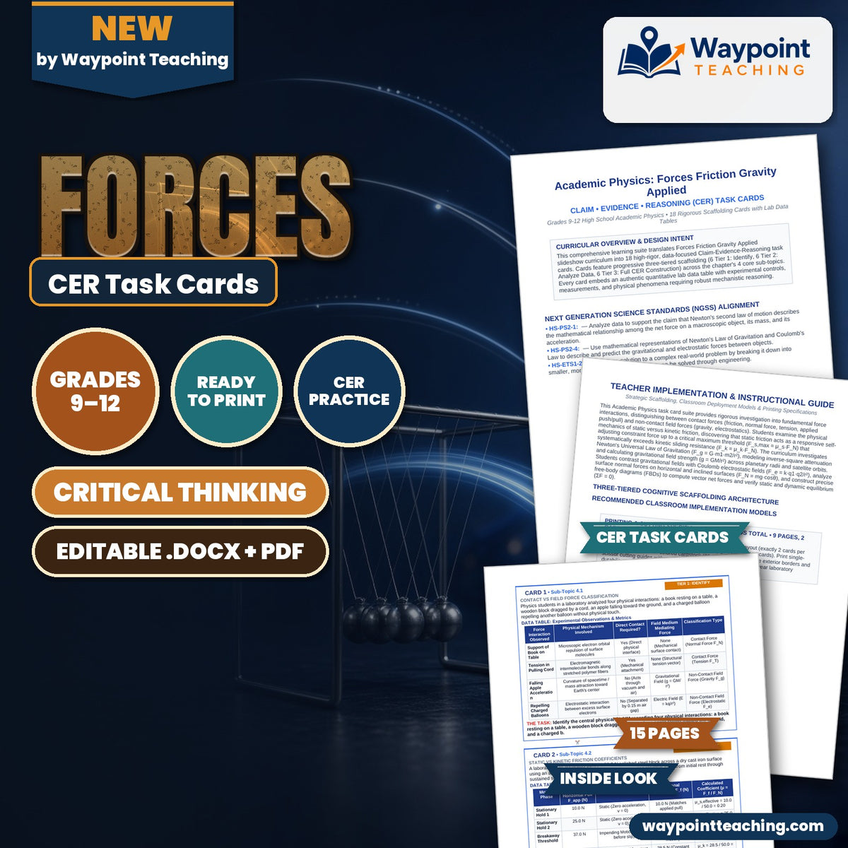 Forces: Friction, Gravity, & Applied Forces CER Task Cards cover