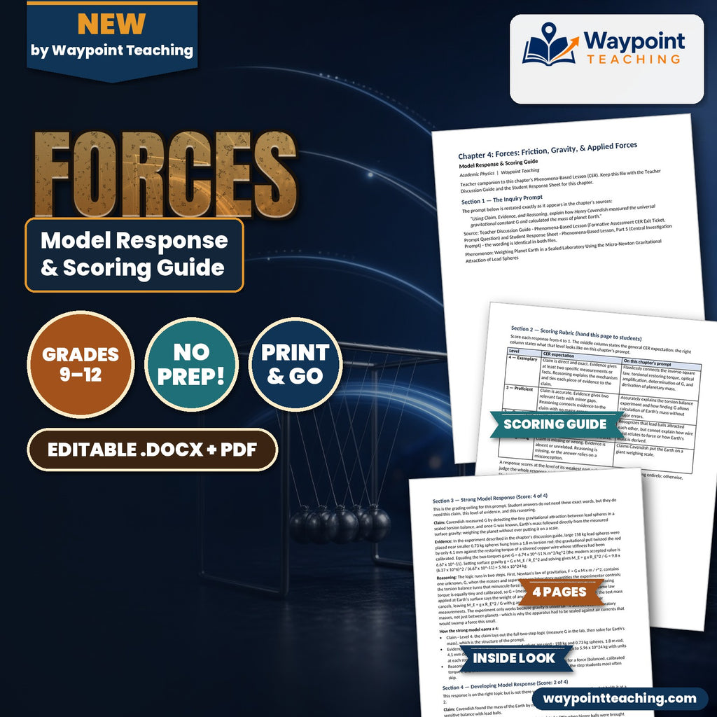 Forces: Friction, Gravity, & Applied Forces Model Response & Scoring Guide cover