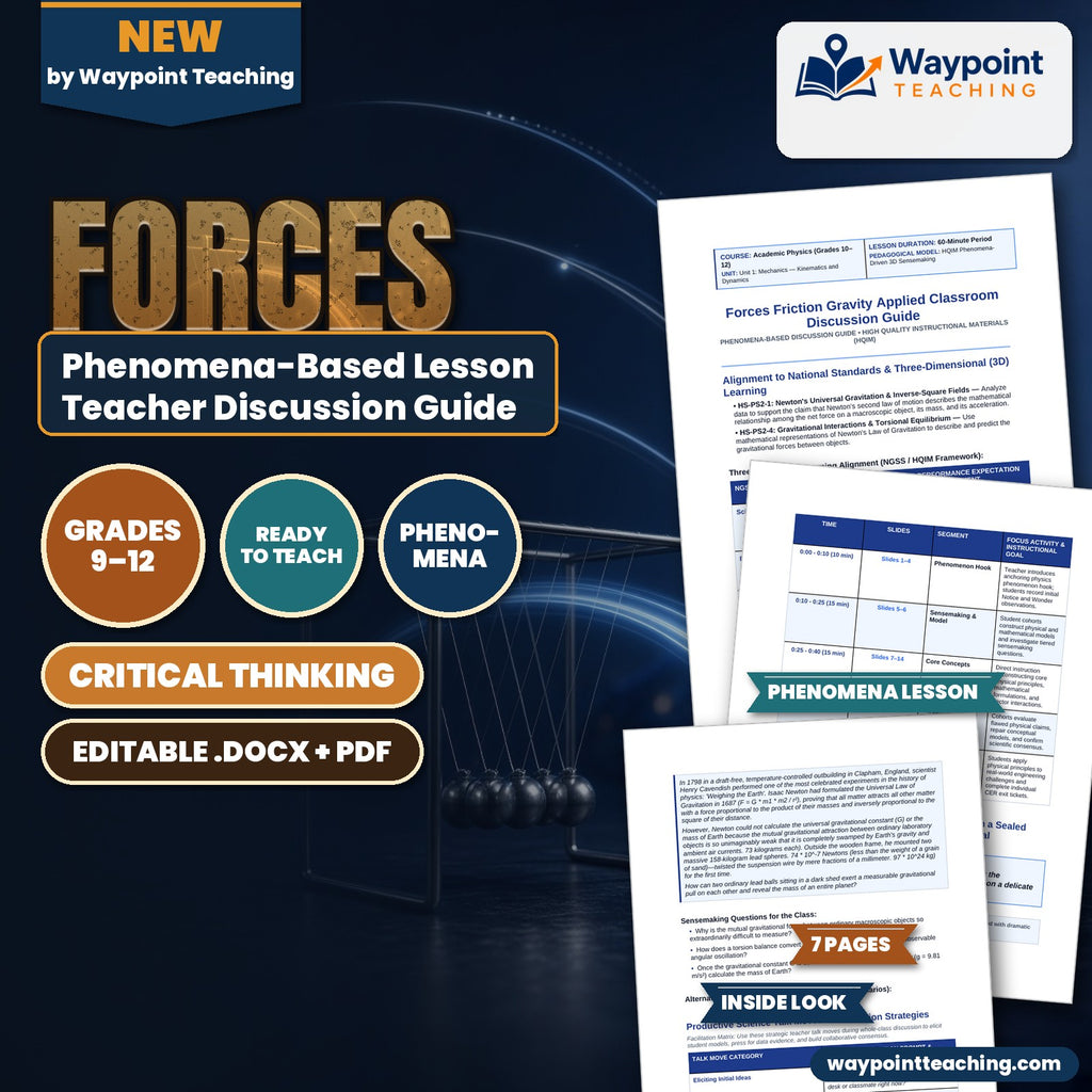 Forces: Friction, Gravity, & Applied Forces Phenomena-Based Lesson: Weighing Planet Earth in a Sealed Laboratory Using the Micro-Newton Gravitational Attraction of Lead Spheres Teacher Discussion Guide cover