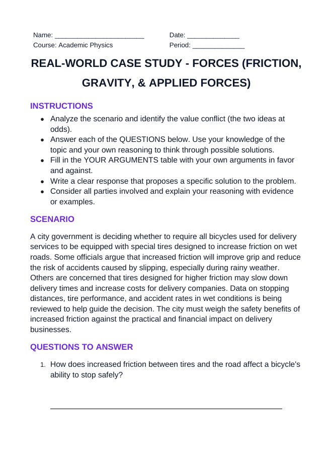 Forces: Friction, Gravity, & Applied Forces Real-World Case Study sample page