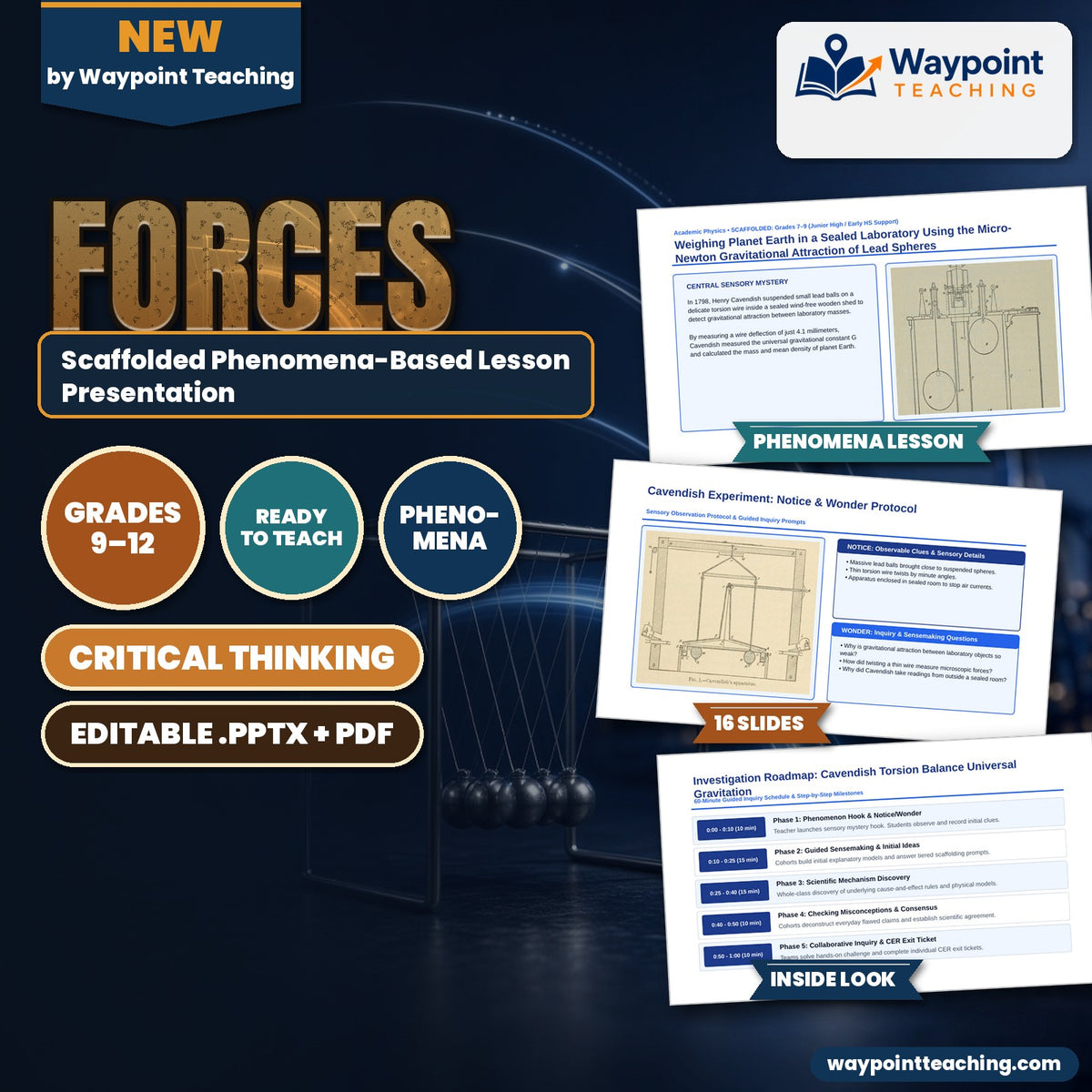 Forces: Friction, Gravity, & Applied Forces Scaffolded Phenomena-Based Lesson: Weighing Planet Earth in a Sealed Laboratory Using the Micro-Newton Gravitational Attraction of Lead Spheres Presentation cover