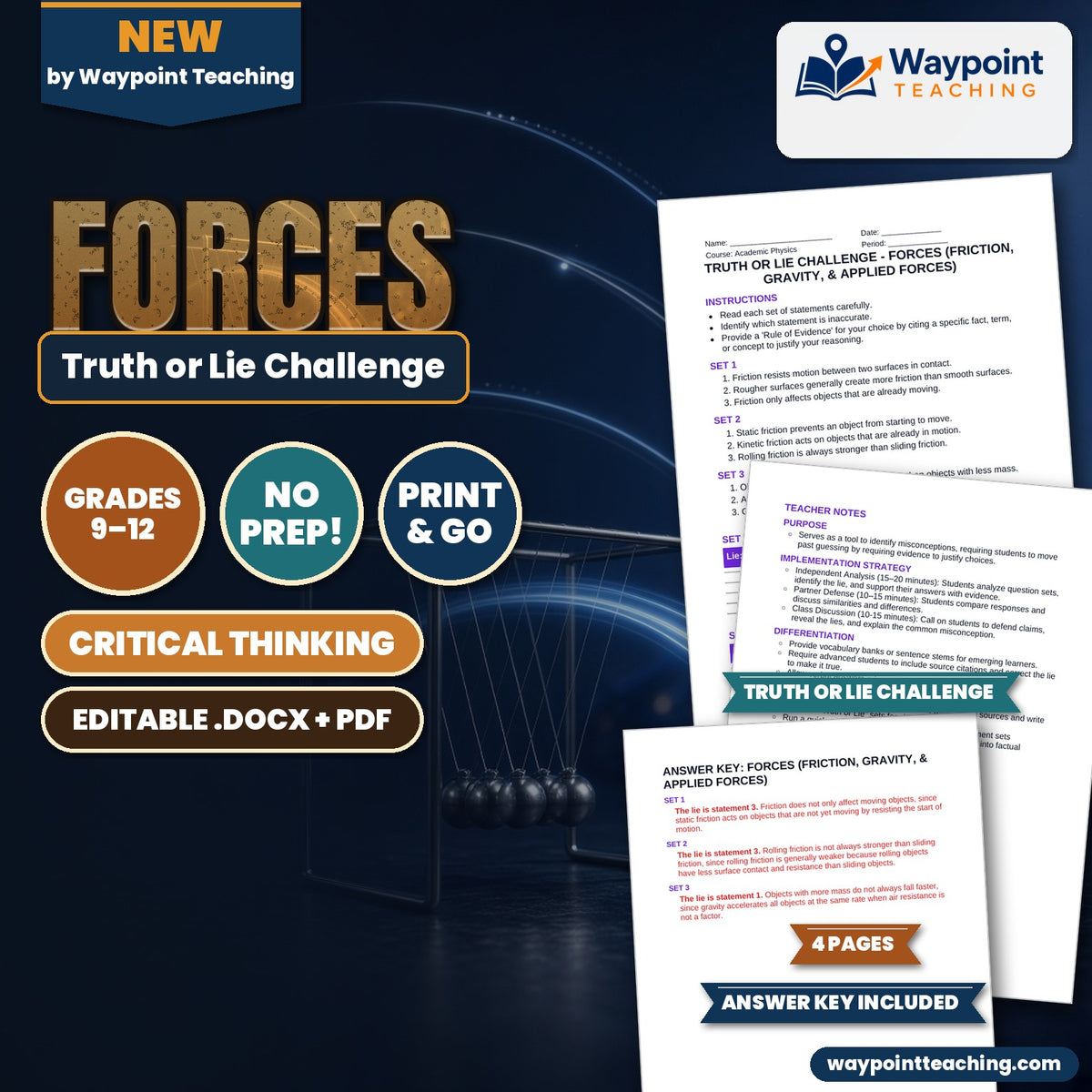 Forces: Friction, Gravity, & Applied Forces Truth or Lie Challenge cover