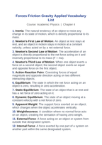 Forces: Friction, Gravity, & Applied Forces Vocabulary Words & Definitions sample page