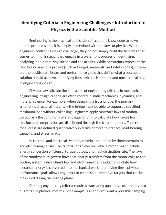 Identifying Criteria in Engineering Challenges Reading Worksheet sample page