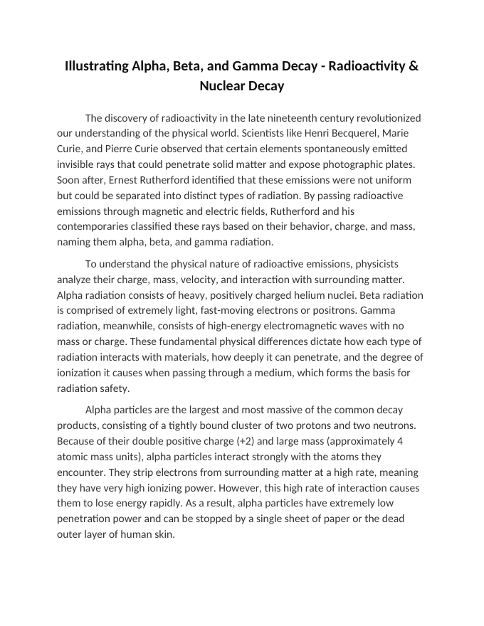 Illustrating Alpha, Beta, and Gamma Decay Reading Worksheet sample page