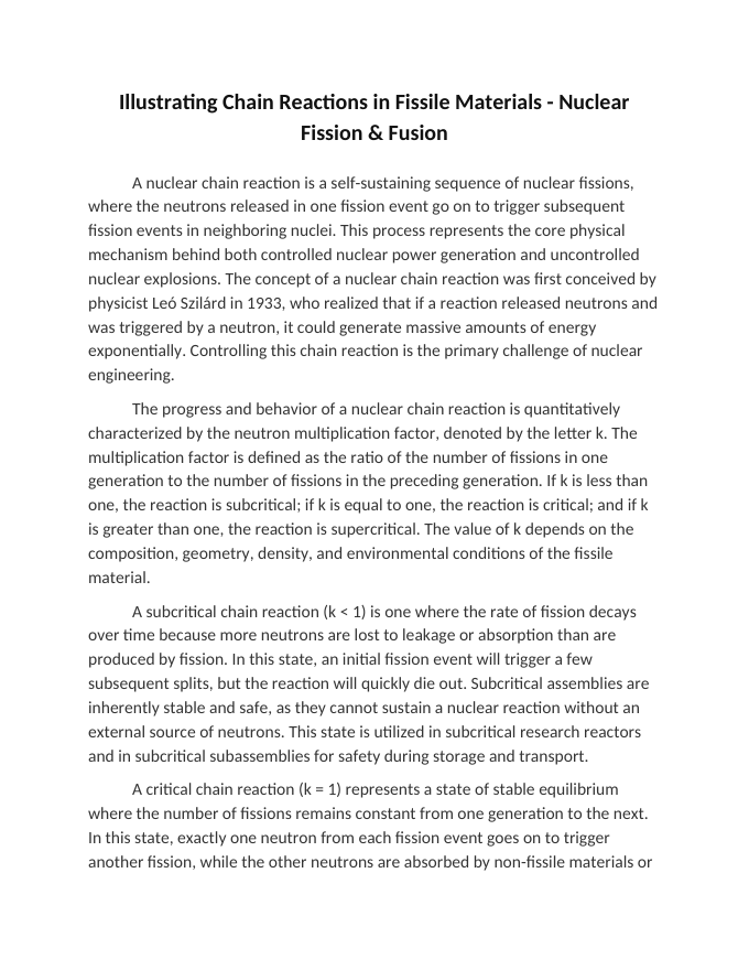 Illustrating Chain Reactions in Fissile Materials Reading Worksheet sample page