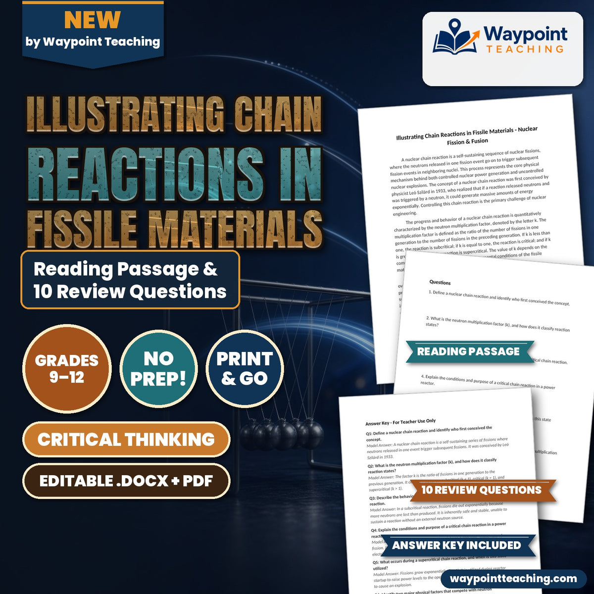 Illustrating Chain Reactions in Fissile Materials Reading Worksheet cover