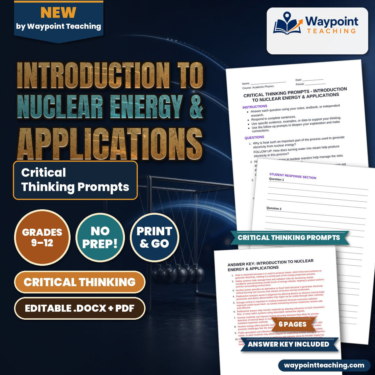 Introduction to Nuclear Energy & Applications Critical Thinking Prompts cover