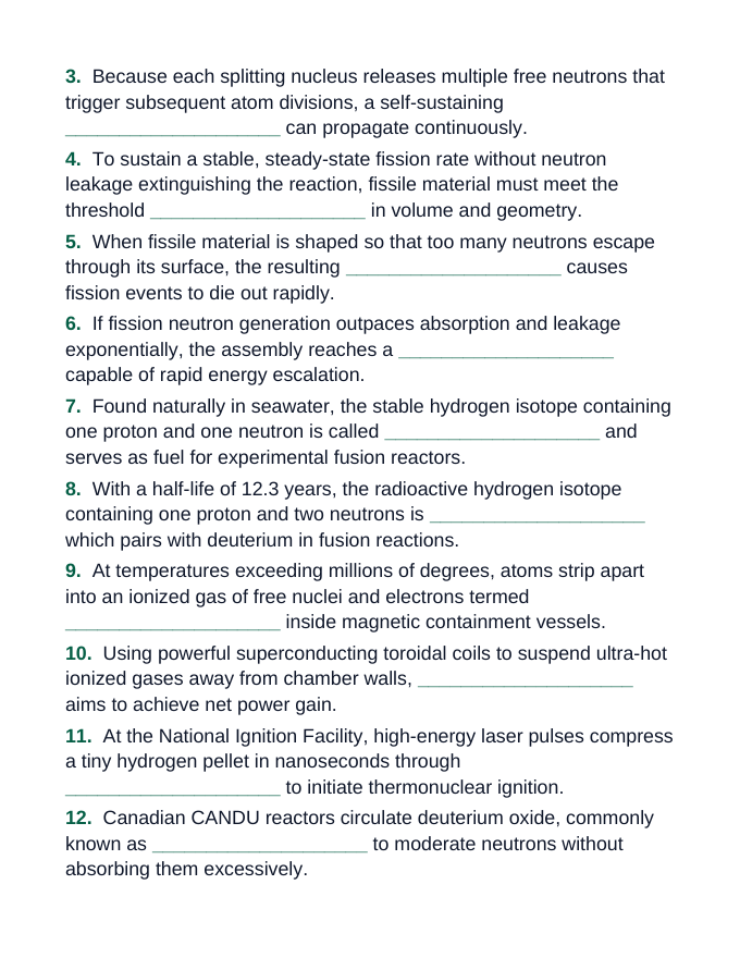 Introduction to Nuclear Energy & Applications Fill-in-the-Blank Vocabulary Worksheet sample page