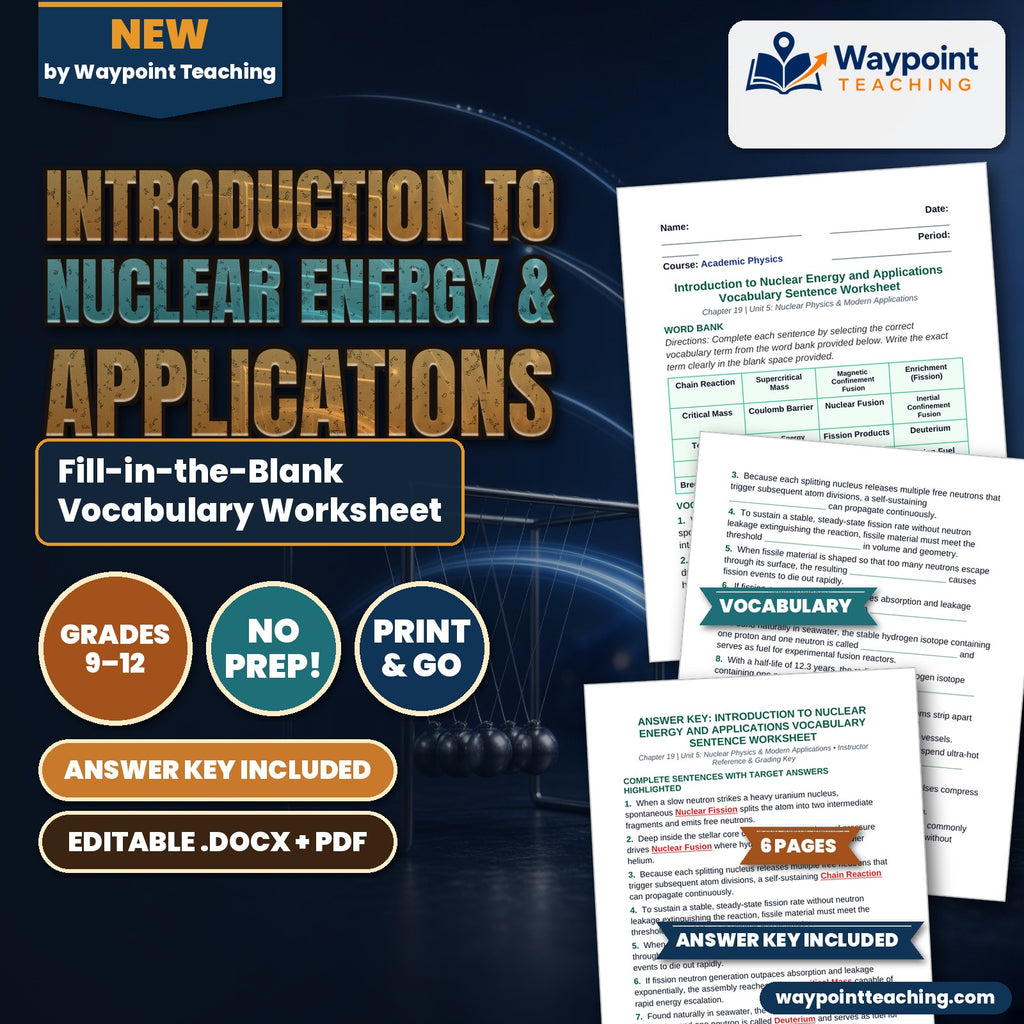 Introduction to Nuclear Energy & Applications Fill-in-the-Blank Vocabulary Worksheet cover
