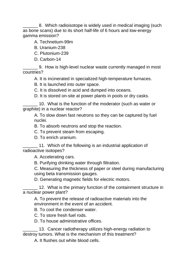 Introduction to Nuclear Energy & Applications Lesson Quiz sample page