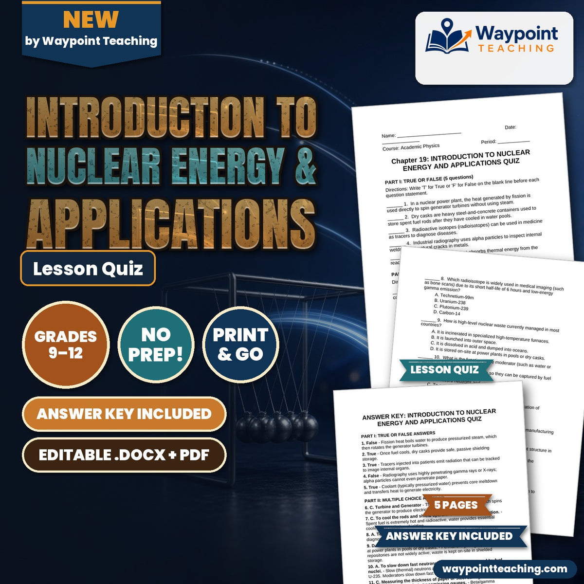 Introduction to Nuclear Energy & Applications Lesson Quiz cover