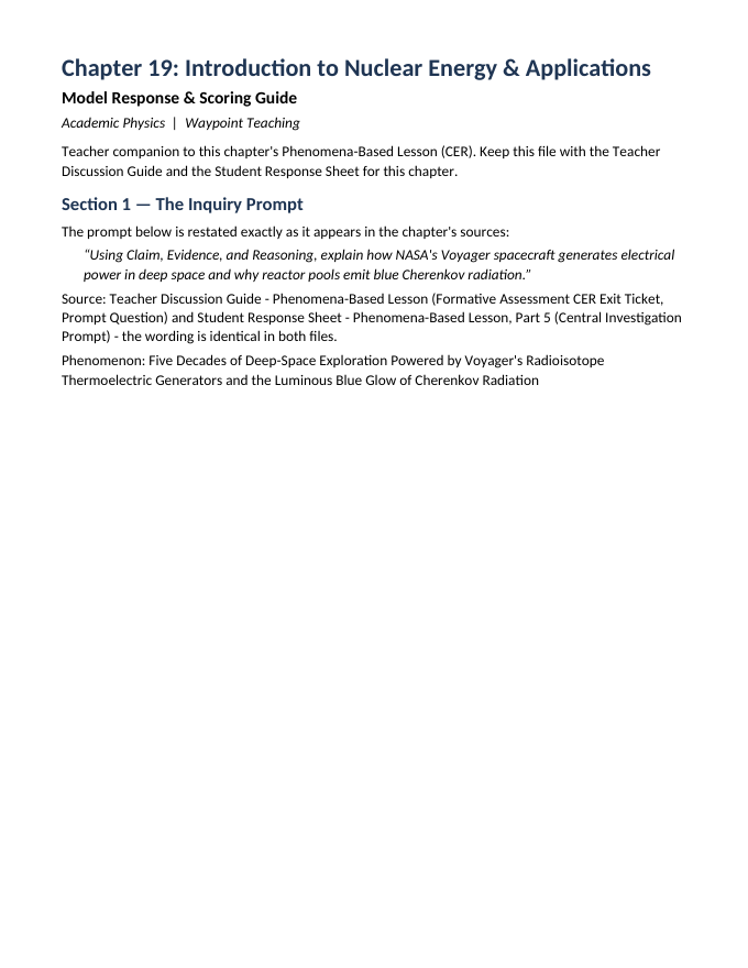 Introduction to Nuclear Energy & Applications Model Response & Scoring Guide sample page