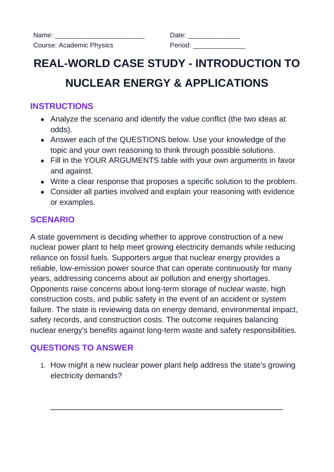 Introduction to Nuclear Energy & Applications Real-World Case Study sample page