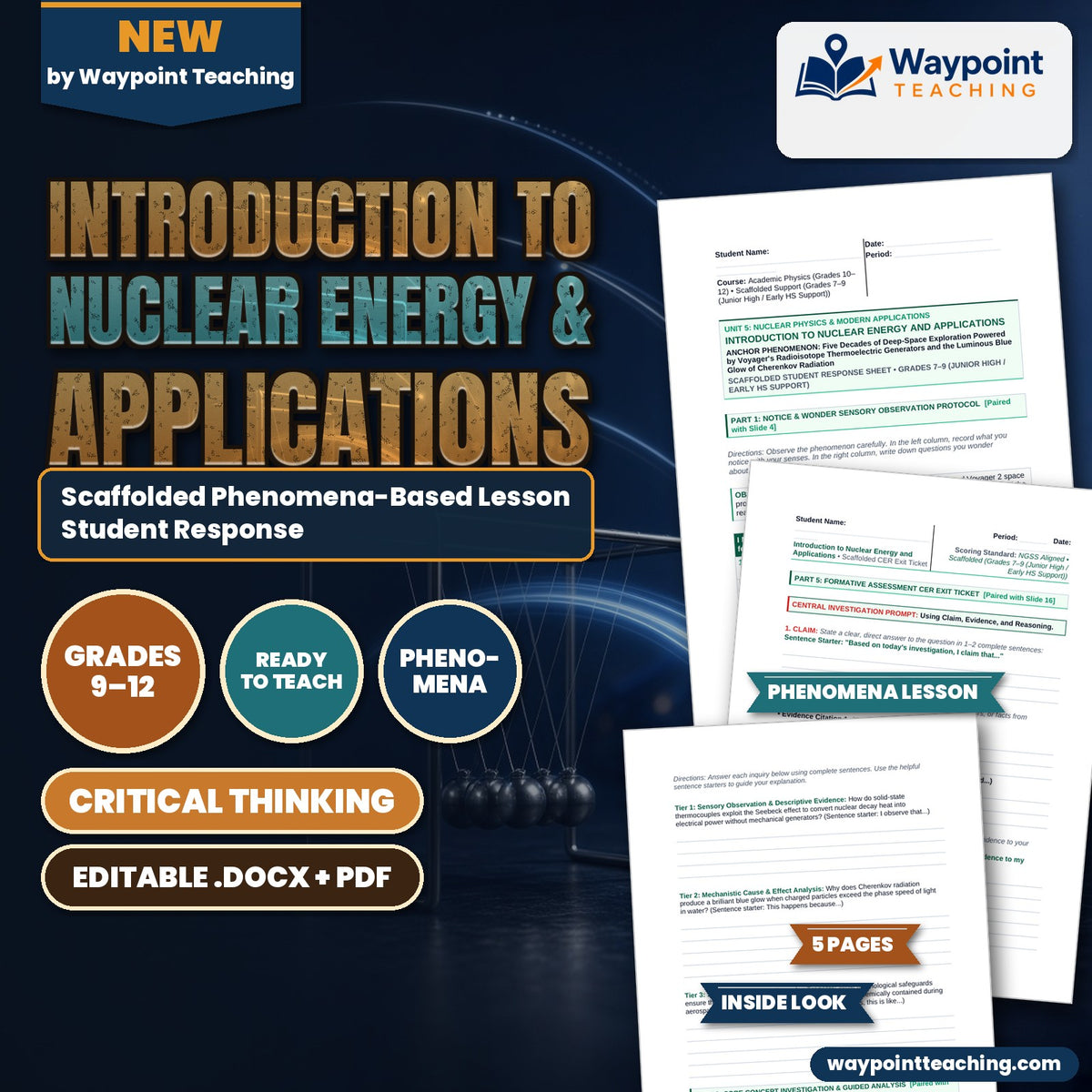 Introduction to Nuclear Energy & Applications Scaffolded Phenomena-Based Lesson: Five Decades of Deep-Space Exploration Powered by Voyager's Radioisotope Thermoelectric Generators and the Luminous Blue Glow of Cherenkov Radiation Student Response cover