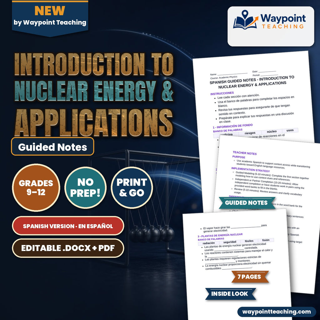 Introduction to Nuclear Energy & Applications Spanish Guided Notes cover
