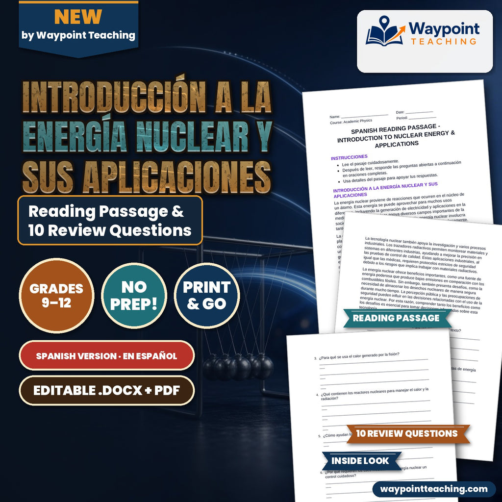 Introduction to Nuclear Energy & Applications Spanish Reading Passage & Comprehension Questions cover