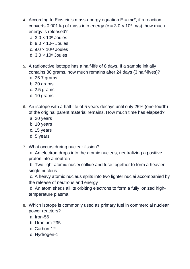 Introduction to Nuclear Energy & Applications Unit Test sample page