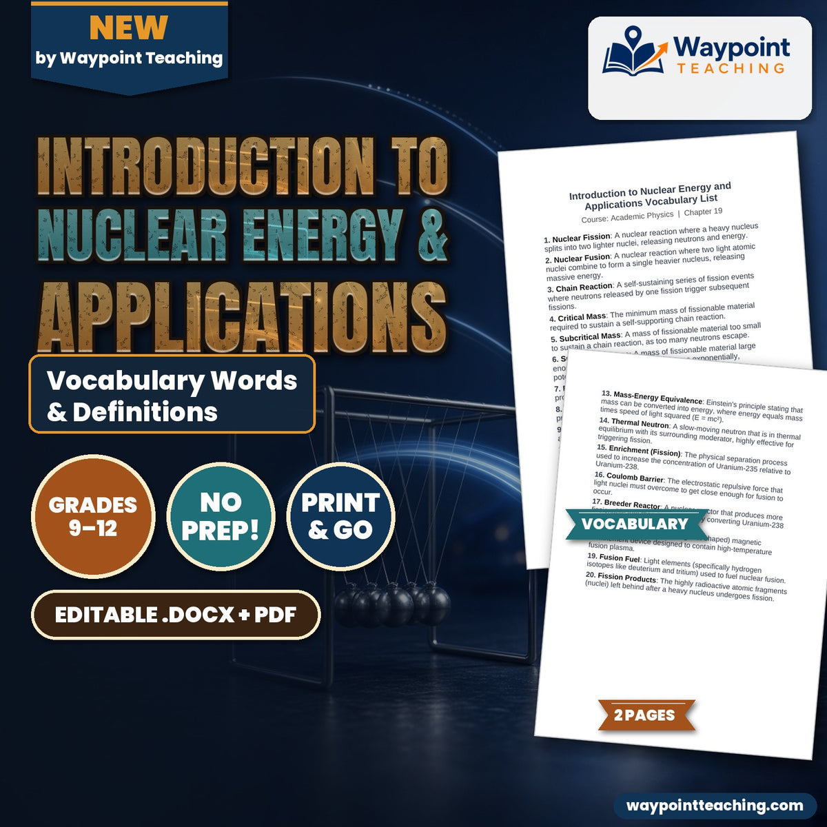 Introduction to Nuclear Energy & Applications Vocabulary Words & Definitions cover