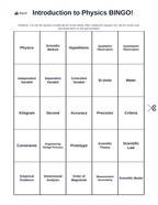 Introduction to Physics & the Scientific Method BINGO Review Game sample page