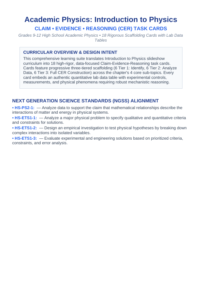 Introduction to Physics & the Scientific Method CER Task Cards sample page