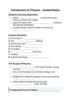 Introduction to Physics & the Scientific Method Guided Notes sample page