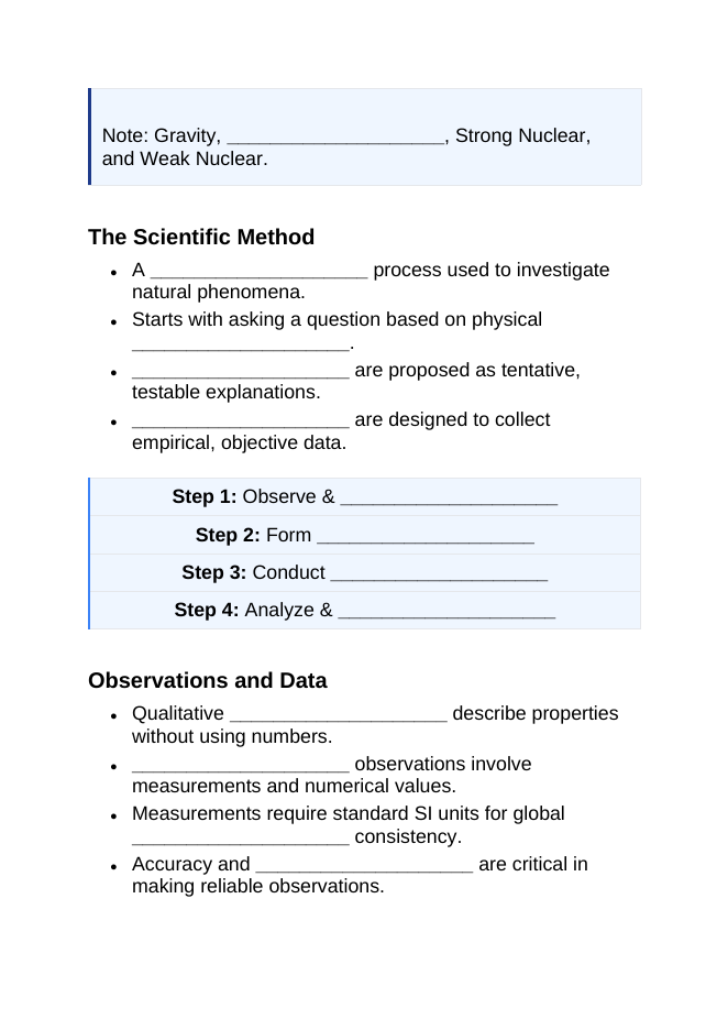 Introduction to Physics & the Scientific Method Guided Notes sample page