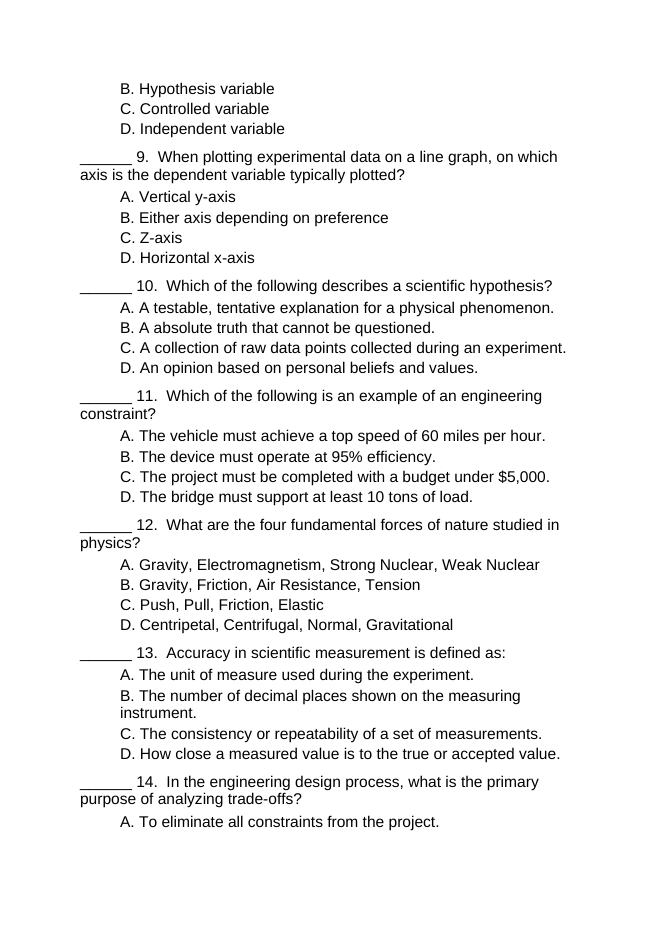 Introduction to Physics & the Scientific Method Lesson Quiz sample page