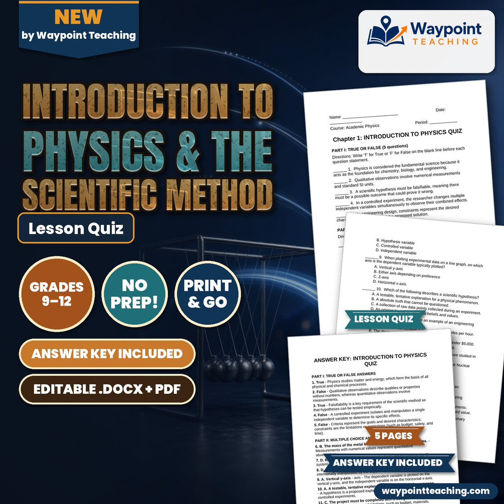 Introduction to Physics & the Scientific Method Lesson Quiz cover