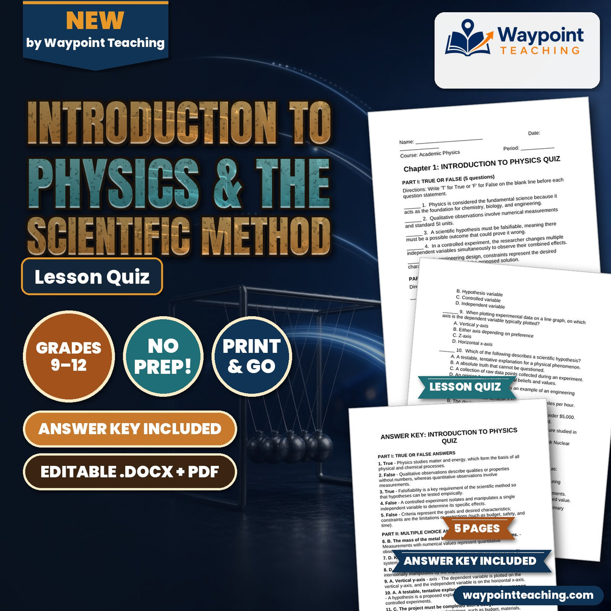 Introduction to Physics & the Scientific Method Lesson Quiz cover
