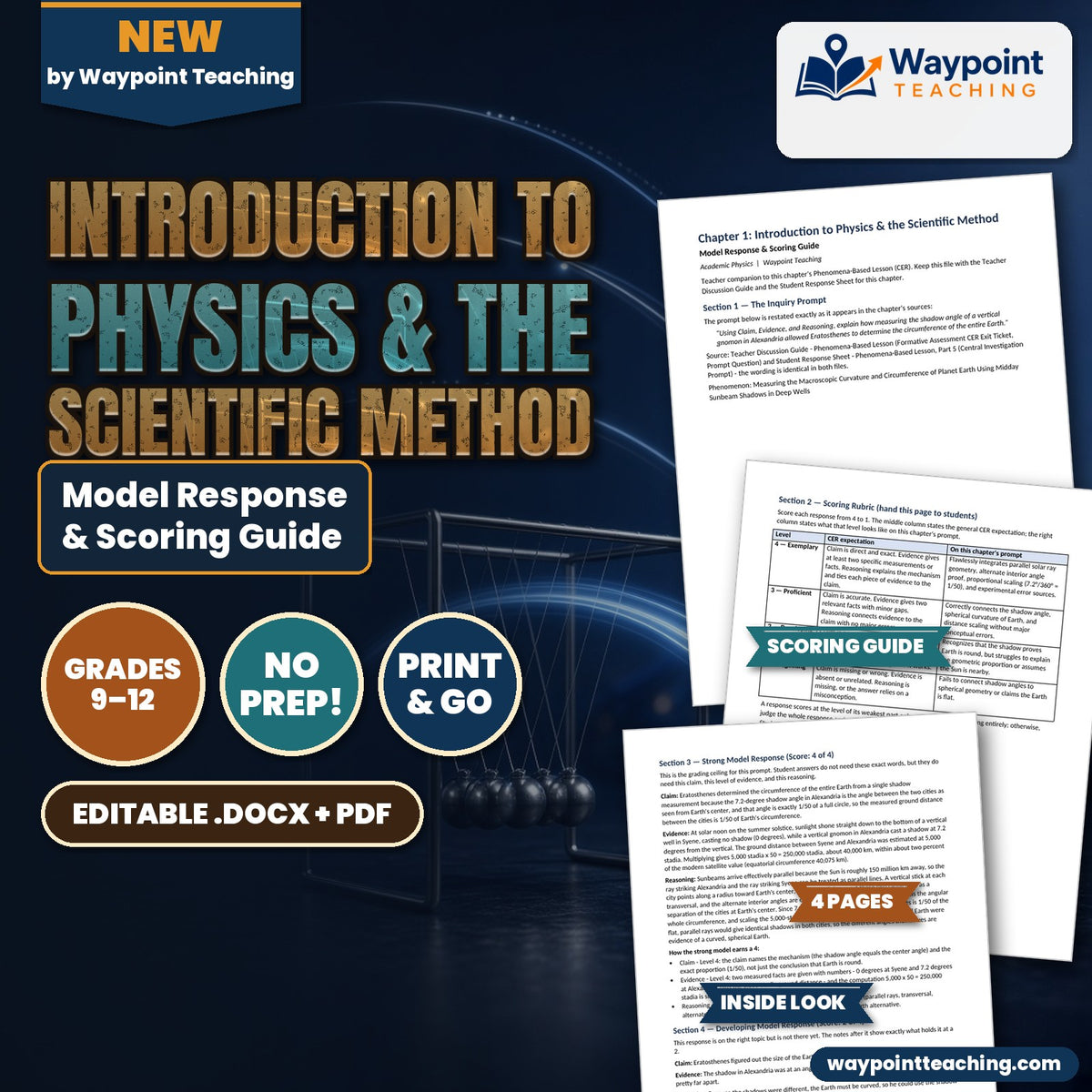 Introduction to Physics & the Scientific Method Model Response & Scoring Guide cover
