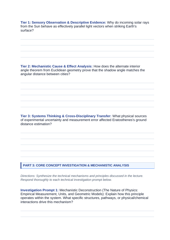 Introduction to Physics & the Scientific Method Phenomena-Based Lesson: Measuring the Macroscopic Curvature and Circumference of Planet Earth Using Midday Sunbeam Shadows in Deep Wells Student Response Sheet sample page